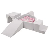 Zabawki do kąpieli - KiddyMoon Piankowy plac zabaw PPZP-TR30D-125 z piłeczkami jasnoszary: pudrowy róż-perła-transparent basen 200/klin L/górka/tunel/schodek Zabawka pla.. - miniaturka - grafika 1