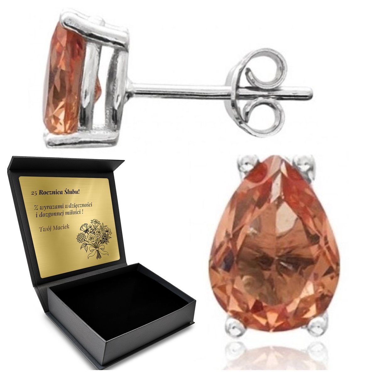 Kolczyki Srebrne Delikatne Z Uniklanym Sułtanitem Zmienia Kolor Z Grawerem