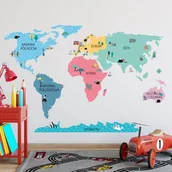 Wyposażenie pokoiku dziecięcego - Naklejka ścienna mapa świata kolorowa - miniaturka - grafika 1