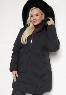 Czarna Kurtka Pikowana z Odpinanym Kapturem i Futerkiem Ziviella - Kurtki damskie - miniaturka - grafika 1