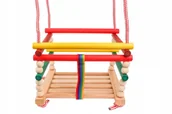 Leżaczki i huśtawki - Drewniana huśtawka w kolorowej odsłonie - wytrzymała konstrukcja, niepowtarzalny design - miniaturka - grafika 1