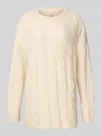 Swetry damskie - Sweter z dzianiny o kroju regular fit z fakturowanym wzorem model ‘JEANETTE’ - miniaturka - grafika 1