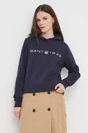 Bluzy damskie - Gant bluza damska kolor granatowy z kapturem z nadrukiem - miniaturka - grafika 1