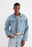 Kurtki damskie - Stradivarius Jeansowa kurtka boxy fit  Niebieski denim L - miniaturka - grafika 1