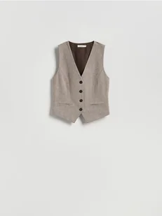 Reserved - Kamizelka w jodełkę - brązowy - Marynarki i żakiety damskie - miniaturka - grafika 1