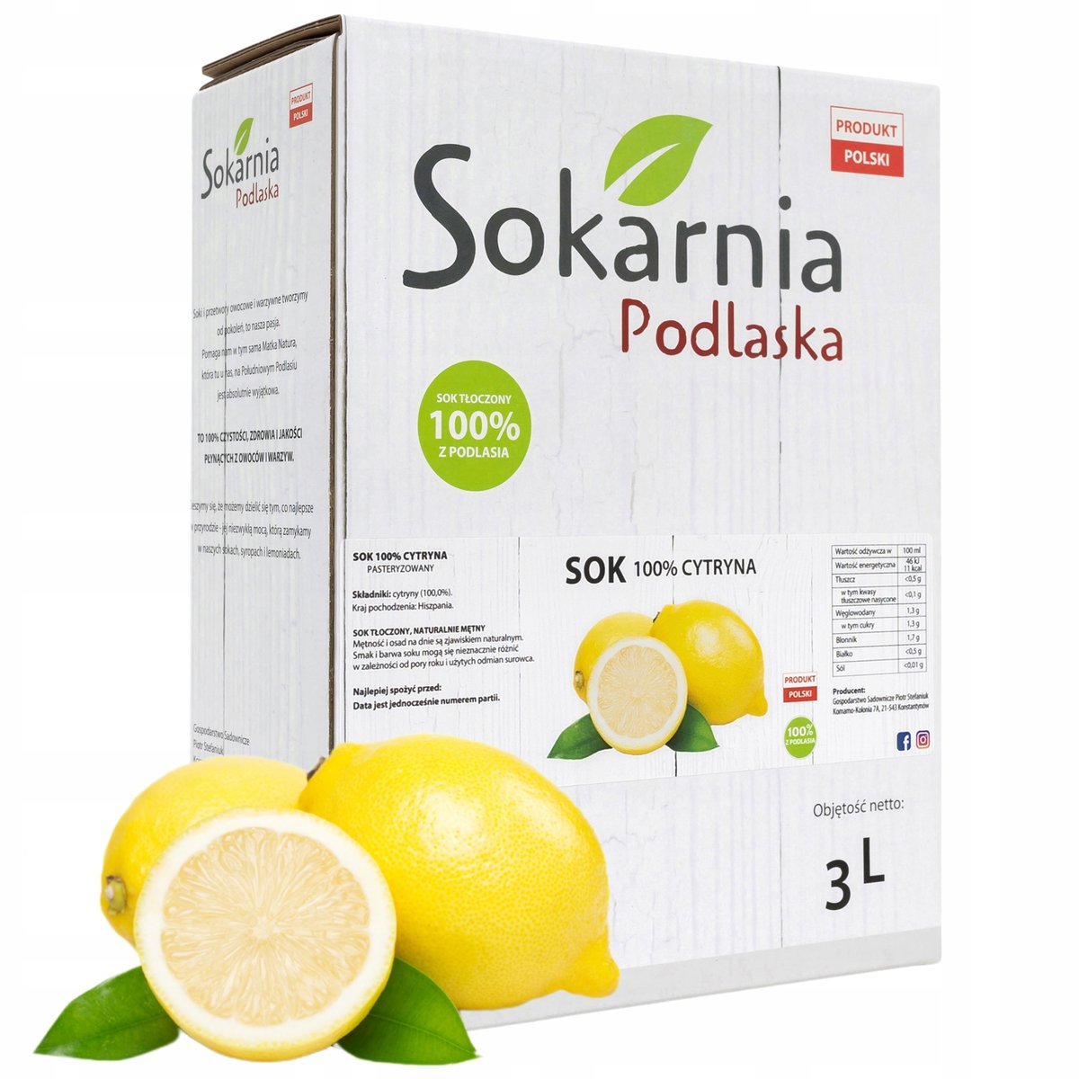 SOK Z CYTRYNY CYTRYNOWY 3L TŁOCZONY DO LEMONIADY BEZ CUKRU NFC ORZEŹWIAJĄCY