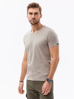 Koszulki męskie - Klasyczna męska koszulka z dekoltem w serek BASIC - beżowy V21 S1369 - grafika 1