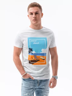 Koszulki męskie - T-shirt męski z nadrukiem - biały V-3A S1434 - grafika 1