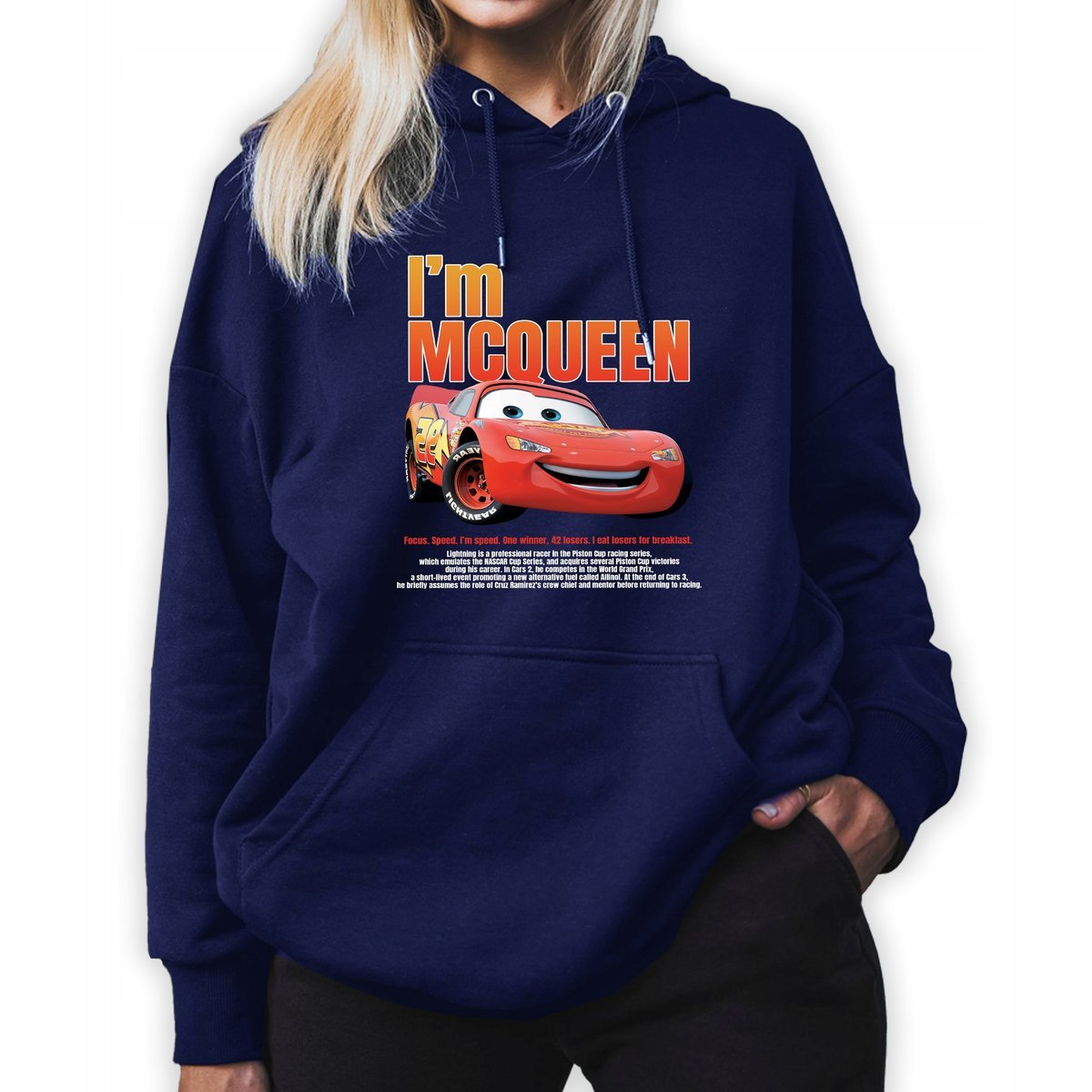 Bluza Z Kapturem Granatowa I'M MCQUEEN Młodzieżowe Trendy Styl Wzory Rozm L