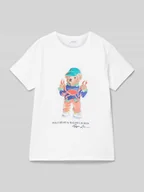 Koszulki dla chłopców - T-shirt z nadrukiem z logo - miniaturka - grafika 1