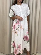 Sukienki - Lniana sukienka w kwiaty Bianco - miniaturka - grafika 1