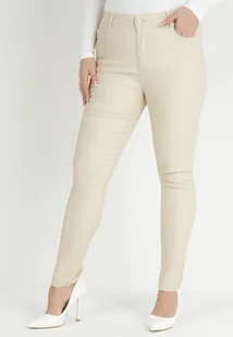 Jasnobeżowe Spodnie Skinny Push Up Zami - Spodnie damskie - miniaturka - grafika 1