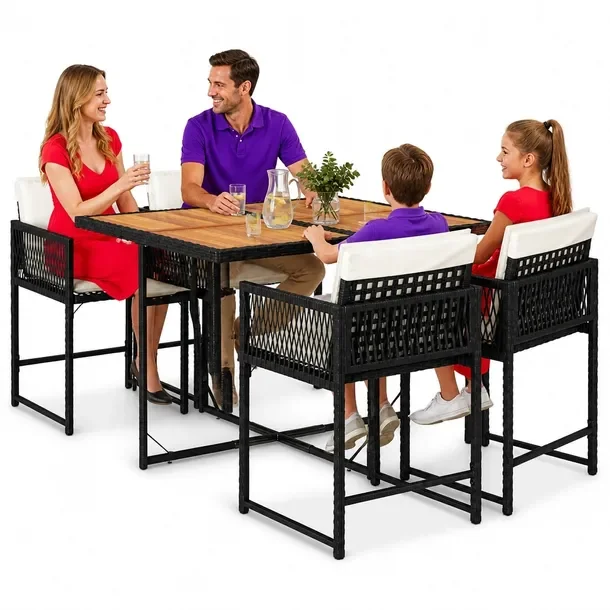 Zestaw Mebli Ogrodowych Rattan PE, Stół 110x106x73 cm, Krzesła 50,5x50x7