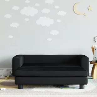 vidaXL Sofa dziecięca z podnóżkiem, czarna, 100x50x30 cm, aksamit - Meble do sypialni - miniaturka - grafika 1