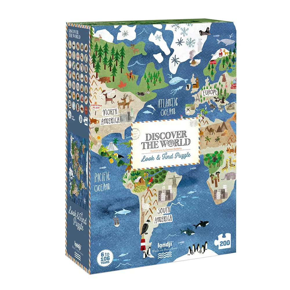 Londji puzzle obserwacyjne z mapą Discover the World 200 el.
