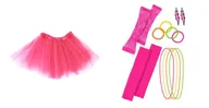 Dodatki do strojów karnawałowych - 1 Zestaw Strój Disco lata 80 6el ZES656 TuTu Różowa 40cm Rękawiczki Opaska Kolczyki Bransoletki Korale - miniaturka - grafika 1
