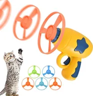 Zabawki dla kotów - Interaktywna zabawka dla kota, kolorowe latające śmigła, interaktywna zabawka w kształcie dysku z 1 wyrzutnią i 5 dyskami, losowy kolor - miniaturka - grafika 1