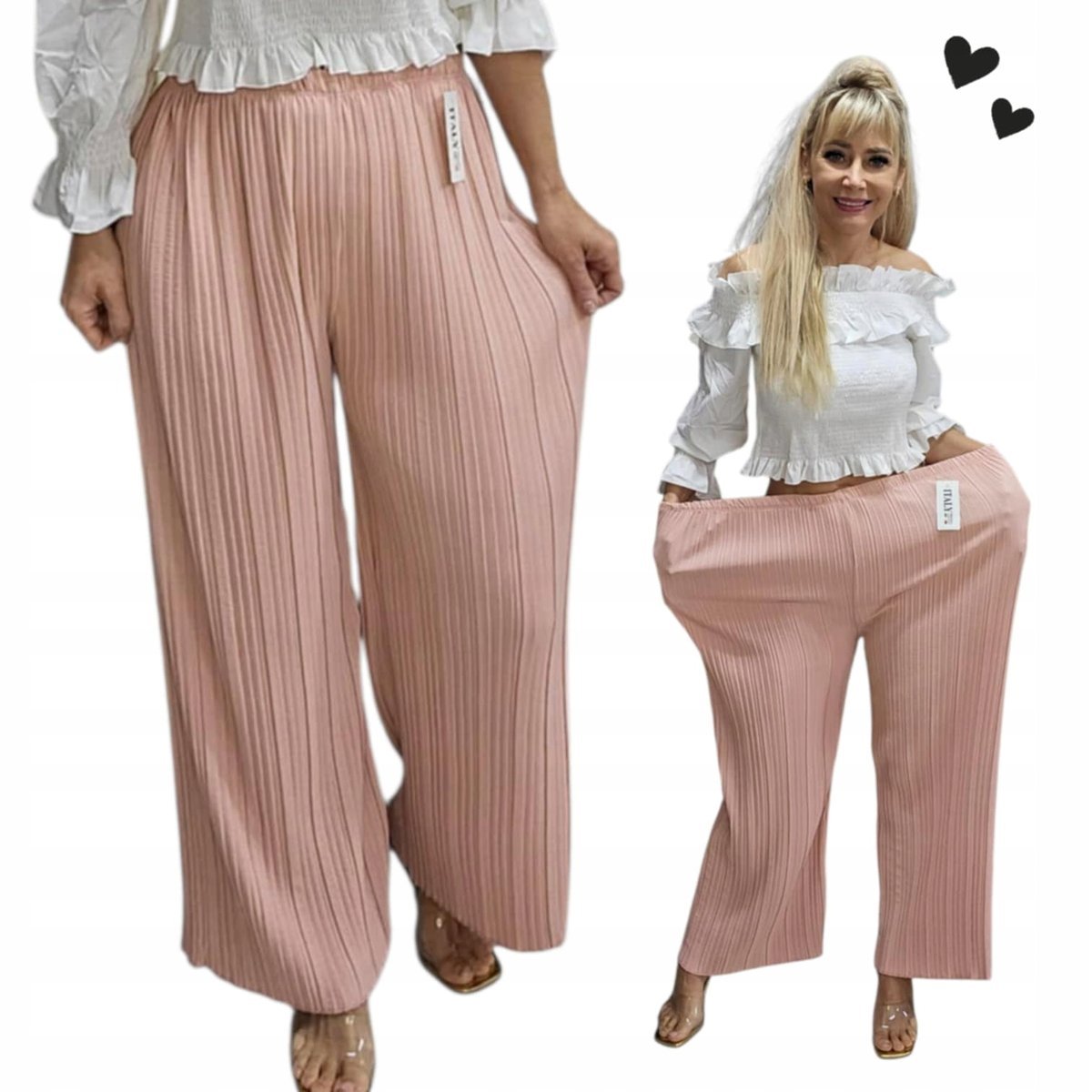 PLISOWANE SPODNIE Z SZEROKĄ NOGAWKĄ luźne cienkie palazzo 50 52 5XL 6XL