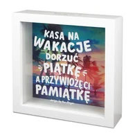 Skarbonki - SKARBONKA KASA NA WAKACJE DORZUĆ PIĄTKĘ BIAŁA 15x15cm - miniaturka - grafika 1