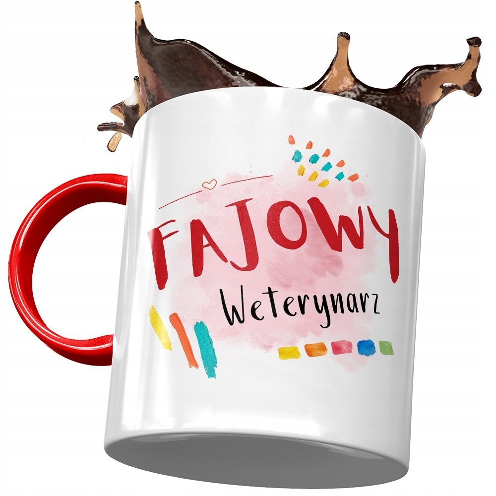 Kubek Czerwony Dla Weterynarza Fajowy Weterynarz z Nadrukiem ze Zdjęciem + Opakowanie na prezent (wzór 01)