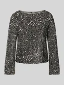 Bluzki damskie - Bluzka o luźnym kroju z długim rękawem, dekoltem w łódkę i cekinami model ‘BELLA’ - miniaturka - grafika 1