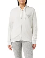 Bluzy damskie - Emporio Armani Damska bluza z kapturem z zamkiem błyskawicznym Comfort Stretch Terry, kremowy melan?, M - miniaturka - grafika 1