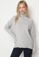 Swetry damskie - Szary Klasyczny Golf z Dodatkiem Kaszmiru Zoirmosa - miniaturka - grafika 1