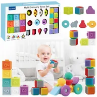 Zabawki sensoryczne - Klocki Miękkie Sensoryczne Gumowe Zestaw Gryzaki Wieża Kształty Cyferki 0+ - miniaturka - grafika 1