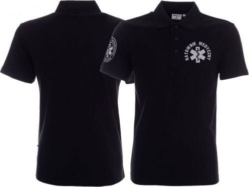 Promostars LPP - Koszulka Polo ratownicza czarna męska odblaskowa - nadruk przód + rękawek