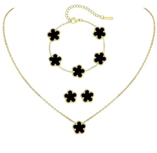 Komplet biżuterii złotej stal chirurgiczna naszyjnik bransoletka kolczyki - Zestawy biżuterii dla kobiet - miniaturka - grafika 1