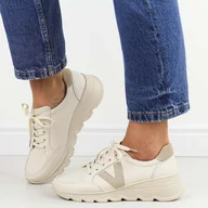 Półbuty damskie - Beżowe skórzane półbuty damskie Vinceza 7918 - miniaturka - grafika 1