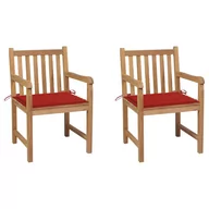 Fotele i krzesła ogrodowe - vidaXL Lumarko Krzesła ogrodowe, 2 szt., czerwone poduszki, lite drewno tekowe 3062736 - miniaturka - grafika 1