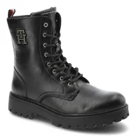 Botki damskie - Czarne Botki Tommy Hilfiger Modne Wygodne Buty Damskie - miniaturka - grafika 1