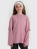 Bluzki dla dziewczynek - 4F Longsleeve oversize z nadrukiem dziewczęcy - różowy 122 (6-7 lat) - miniaturka - grafika 1