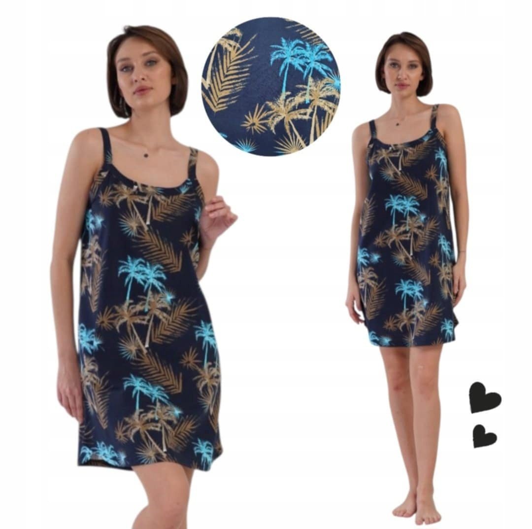 KOSZULA NOCNA VIENETTA 44 46 2XL piżama letnia na ramiączkach letnie palmy