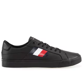 Buty sportowe męskie - Buty Tommy Hilfiger Signature Detailing Leather Trainers FM0FM04140-BDS - czarne - grafika 1