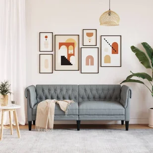 Sofa Chesterfield, dwuosobowa, jasnoszara, obita tkaniną - Sofy i kanapy - miniaturka - grafika 4