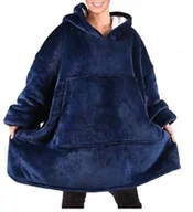 Bielizna nocna - Ciepła Bluza Oversize XXL Koc Szlafrok bluza z kapturem bluzokoc 2w1 granat - miniaturka - grafika 1