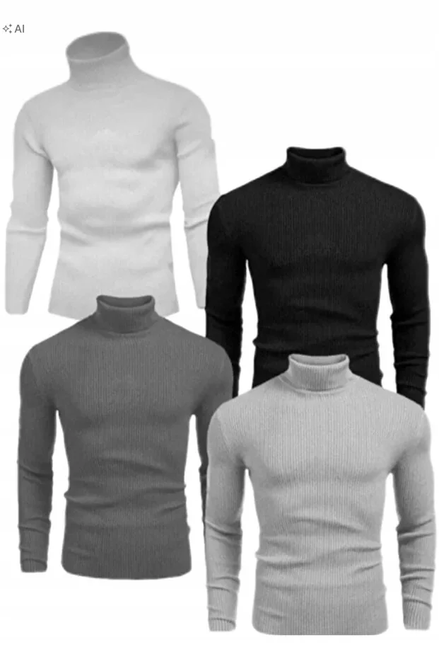 GŁADKI PRĄŻKOWANY SWETER MĘSKI Z GOLFEM ELEGANCKI 5IA