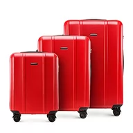 Walizki - WITTCHEN Classic Line elegancka walizka z wytrzymałego poliwęglanu z pionowym tłoczeniem, zamek TSA, czerwony, Kofferset 3tlg, Nowoczesny - miniaturka - grafika 1