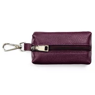 Etui na klucze - Klasyczne etui na klucze skórzane na suwak fioletowe mały portfelik kółeczko na łańcuszku karabińczyk - miniaturka - grafika 1