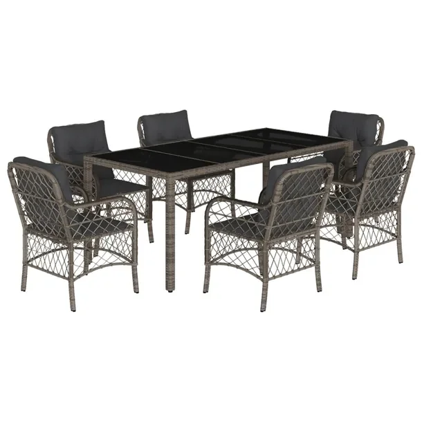 Zestaw mebli ogrodowych szary rattan PE 190x90x75 cm, 6 krzeseł, poduszki