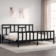Łóżka - Rama łóżka z wezgłowiem, czarna, 200x200 cm, lite drewno Lumarko! - miniaturka - grafika 1
