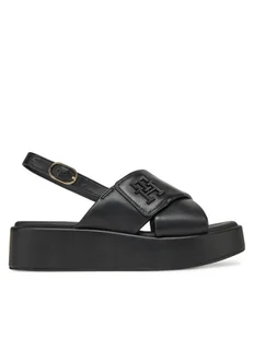 Tommy Hilfiger Sandały Th Logo Hw Padded Leather Sandal FW0FW08808 Czarny - Sandały damskie - miniaturka - grafika 1