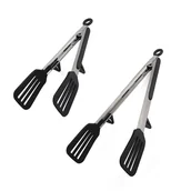 Szczypce do grilla - Szczypce kuchenne z silikonowymi główkami, szpatułki silikonowe ze stali nierdzewnej do grillowania (9" + 12" czarne) - miniaturka - grafika 1