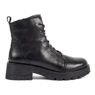 Botki damskie - Skórzane czarne botki na grubej podeszwie Sergio Leone - miniaturka - grafika 1