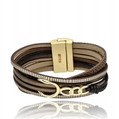 Bransoletki - Bransoletka Skórzana Damska Brązowa Elegancka Łańcuch Z Pudełkiem - miniaturka - grafika 1