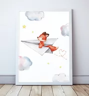 Plakaty - Plakat Lisek Pilot w samolocie format A4 - miniaturka - grafika 1