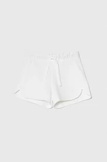 Spodnie i spodenki dla dziewczynek - United Colors of Benetton szorty bawełniane dziecięce kolor biały melanżowe regulowana talia - grafika 1