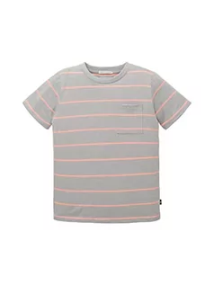 Paski - TOM TAILOR Chłopięcy T-shirt dziecięcy z paskami i kieszenią na piersi, 31761 - neonowy różowy szary pasek, 116 - grafika 1